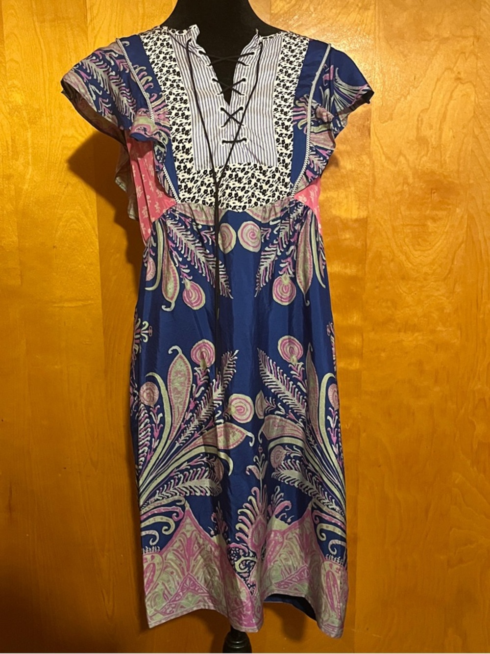 J. Crew Size 4 Blue & Pink Paisley Lace-Up Midi Dress